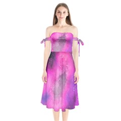 Purple Space Paint Shoulder Tie Bardot Midi Dress by goljakoff