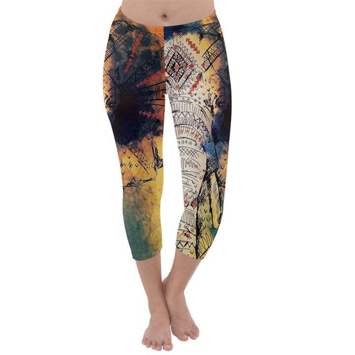 Elephant mandala Capri Winter Leggings 