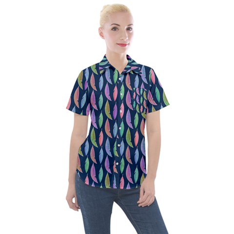 Watercolor Feathers Women s Short Sleeve Pocket Shirt by SychEva