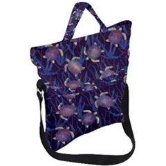 Turtles Swim In The Water Among The Plants Fold Over Handle Tote Bag by SychEva