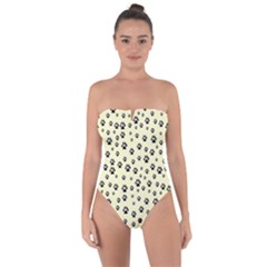 Pattern Silhoutte Paw On Yellow Tie Back One Piece Swimsuit by JustToWear