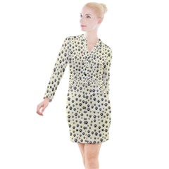 Pattern Silhoutte Paw On Yellow Button Long Sleeve Dress by JustToWear