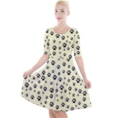 Pattern Silhoutte Paw On Yellow Quarter Sleeve A-line Dress by JustToWear