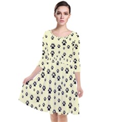 Pattern Silhoutte Paw On Yellow Quarter Sleeve Waist Band Dress by JustToWear