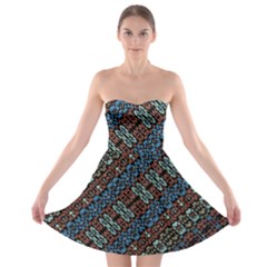 Multicolored Mosaic Print Pattern Strapless Bra Top Dress by dflcprintsclothing