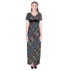 Multicolored Mosaic Print Pattern Short Sleeve Maxi Dress by dflcprintsclothing