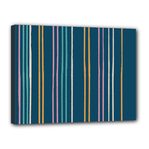 Multicolored Stripes On Blue Canvas 16  X 12  (stretched) by SychEva