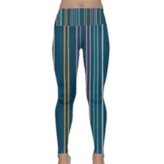 Multicolored Stripes On Blue Lightweight Velour Classic Yoga Leggings by SychEva