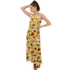 Lonely Flower Populated V-neck Chiffon Maxi Dress by JustToWear