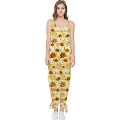 Lonely Flower Populated Sleeveless Tie Ankle Jumpsuit by JustToWear