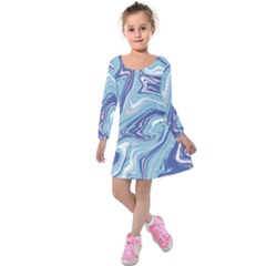 Blue Vivid Marble Pattern 9 Kids  Long Sleeve Velvet Dress by goljakoff