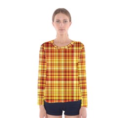 Red Lines On Yellow Women s Long Sleeve Tee