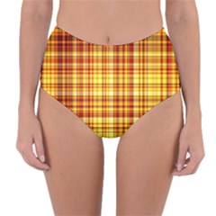 Red Lines On Yellow Reversible High-waist Bikini Bottoms by JustToWear