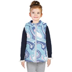 Blue Vivid Marble Pattern Kids  Hooded Puffer Vest by goljakoff