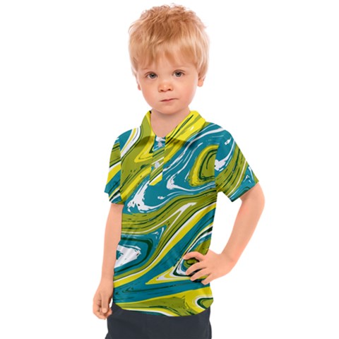 Green Vivid Marble Pattern Kids  Polo Tee by goljakoff