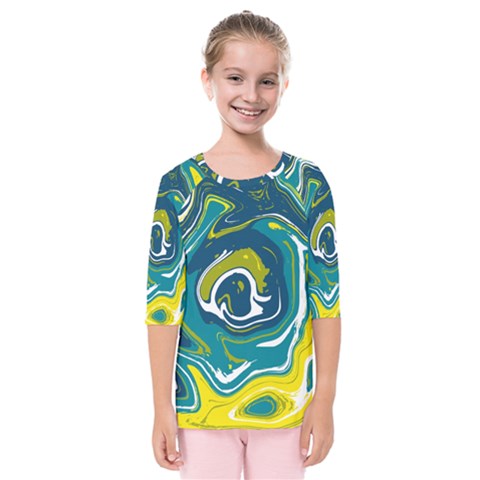 Green Vivid Marble Pattern 14 Kids  Quarter Sleeve Raglan Tee by goljakoff