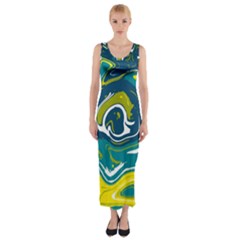 Green Vivid Marble Pattern 14 Fitted Maxi Dress by goljakoff