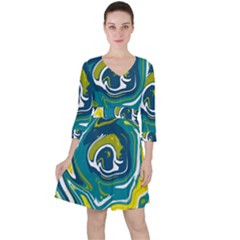 Green Vivid Marble Pattern 14 Ruffle Dress by goljakoff