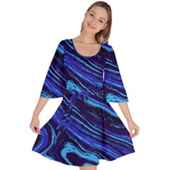 Blue Vivid Marble Pattern 16 Velour Kimono Dress by goljakoff