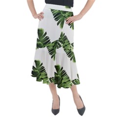 Green Banana Leaves Midi Mermaid Skirt by goljakoff