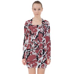 Vibrant Abstract Textured Artwork Print V-neck Bodycon Long Sleeve Dress by dflcprintsclothing