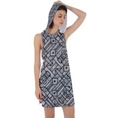 Tribal Geometric Grunge Print Racer Back Hoodie Dress by dflcprintsclothing