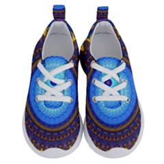 Blue Violet Midnight Sun Mandala Boho Hipppie Kids  Lightweight Running Shoes by CrypticFragmentsDesign