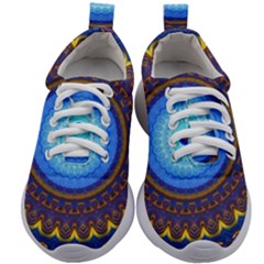 Blue Violet Midnight Sun Mandala Boho Hipppie Kids Athletic Shoes by CrypticFragmentsDesign