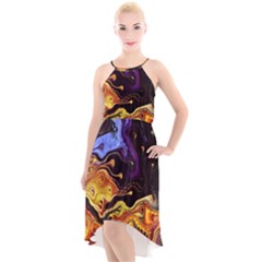 Nebula Starry Night Skies Abstract Art High-low Halter Chiffon Dress  by CrypticFragmentsDesign