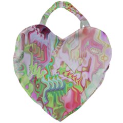 Boho Hippie Trippy Psychedelic Abstract Hot Pink Lime Green Giant Heart Shaped Tote by CrypticFragmentsDesign