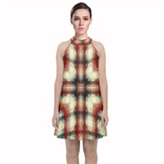 Royal Plaid  Velvet Halter Neckline Dress  by LW41021