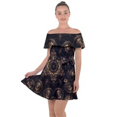 Bronze Age Mandala Off Shoulder Velour Dress by MRNStudios