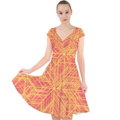 Orange/yellow Line Pattern Cap Sleeve Front Wrap Midi Dress by LyleHatchDesign