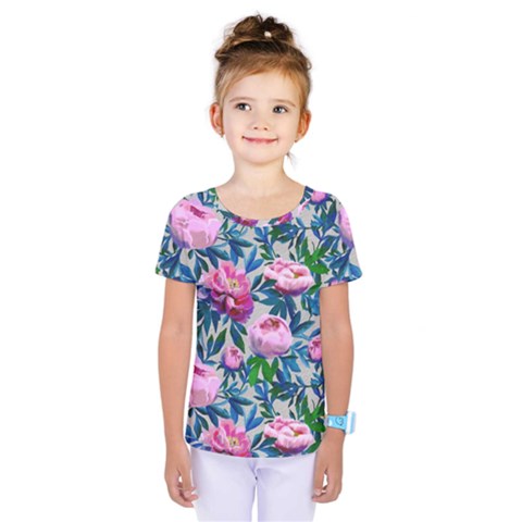 Pink Peonies Watercolor Kids  One Piece Tee by SychEva