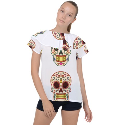 Day Of The Dead Day Of The Dead Ruffle Collar Chiffon Blouse by GrowBasket