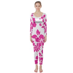 Hibiscus Pattern Pink Long Sleeve Catsuit by GrowBasket
