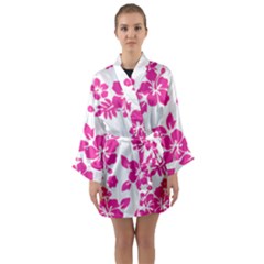 Hibiscus Pattern Pink Long Sleeve Satin Kimono by GrowBasket