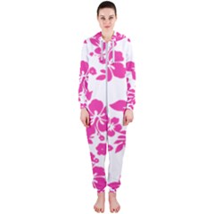 Hibiscus Pattern Pink Hooded Jumpsuit (ladies)  by GrowBasket