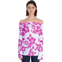 Hibiscus Pattern Pink Off Shoulder Long Sleeve Top by GrowBasket