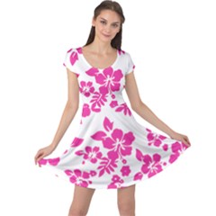 Hibiscus Pattern Pink Cap Sleeve Dress