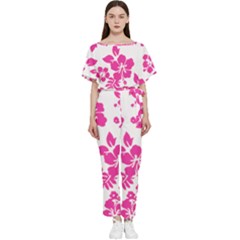 Hibiscus Pattern Pink Batwing Lightweight Jumpsuit by GrowBasket