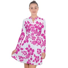 Hibiscus Pattern Pink Long Sleeve Panel Dress by GrowBasket