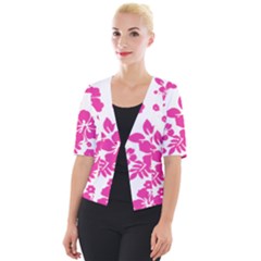 Hibiscus Pattern Pink Cropped Button Cardigan by GrowBasket