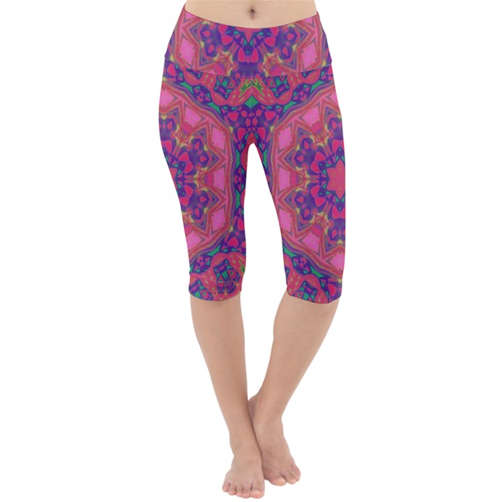 Purple Flower Lightweight Velour Cropped Yoga Leggings