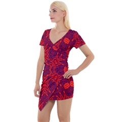 Red Rose Short Sleeve Asymmetric Mini Dress by LW323