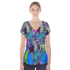 Exotic Flowers In Vase Short Sleeve Front Detail Top by LW323