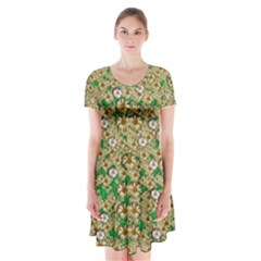 Florals In The Green Season In Perfect  Ornate Calm Harmony Short Sleeve V-neck Flare Dress by pepitasart