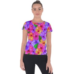 Watercolor Flowers  Multi-colored Bright Flowers Short Sleeve Sports Top  by SychEva
