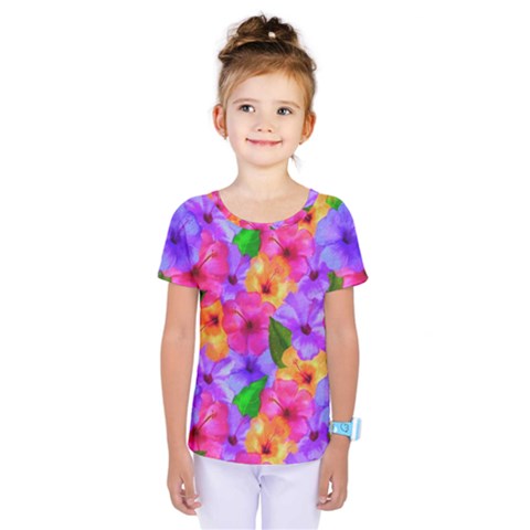 Watercolor Flowers  Multi-colored Bright Flowers Kids  One Piece Tee by SychEva