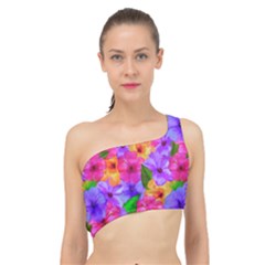 Watercolor Flowers  Multi-colored Bright Flowers Spliced Up Bikini Top  by SychEva